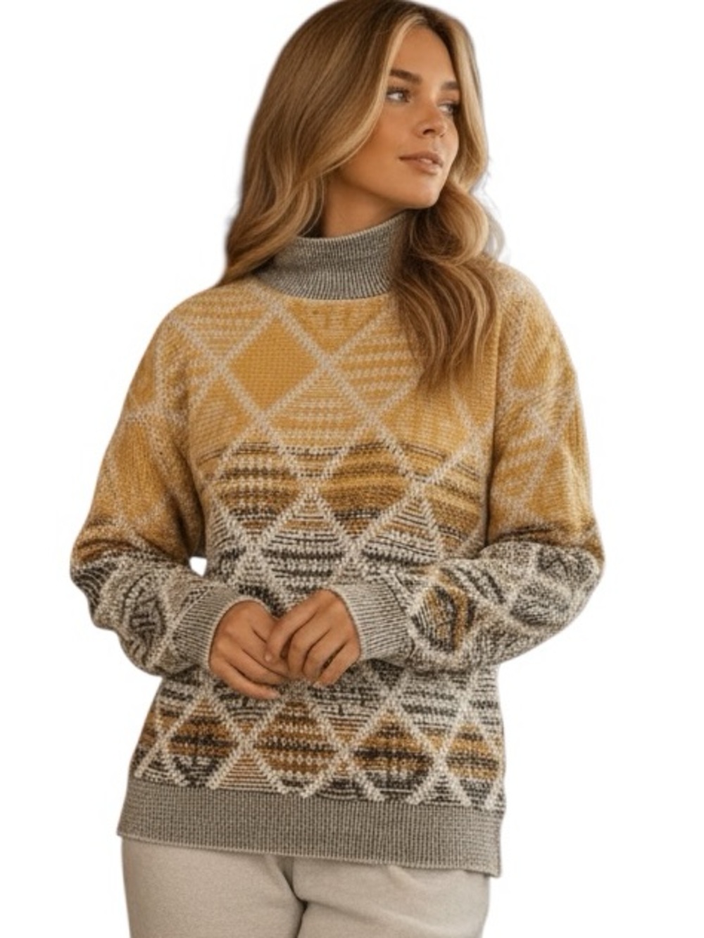 186: HEM & THREAD NWT SWEATER MUSTARD CHARCOAL (H38)